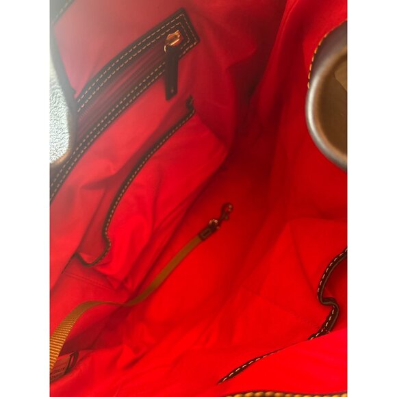 Dooney & Bourke Navy Leather Hobo Bag With Gold Hardware & Red Interior - Picture 5 of 8